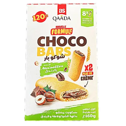 Biscuits Choco Bars fourrés au noisette 160g
